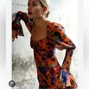 Rat & Boa Naomi Floral Puff Ruched Sleeves Mini Dress Size XS